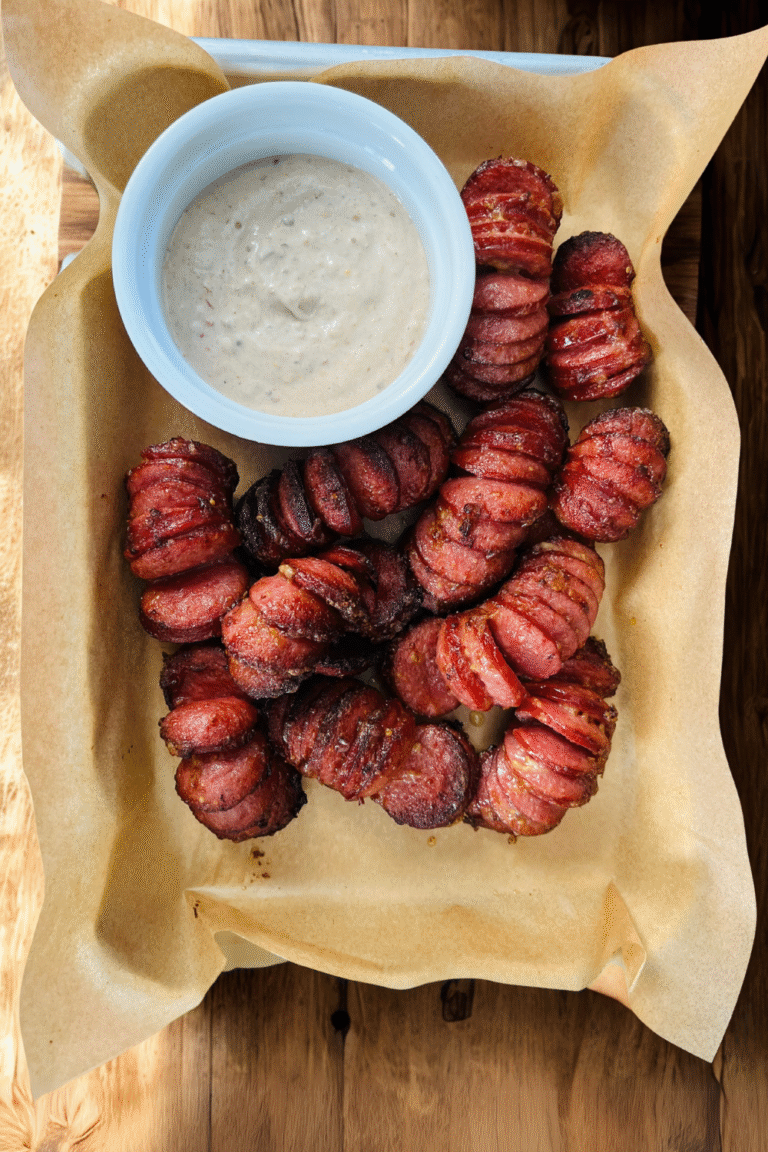kielbasa bites on a tray