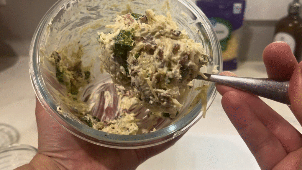 mixing jalapeno popper topping